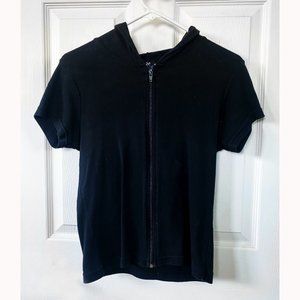 “One Step Up” – size Large, black 100% cotton hoodie with short sleeves